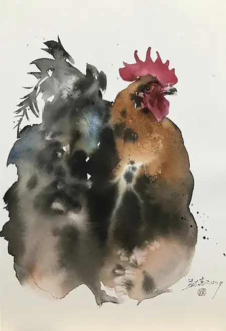 林孟德,水彩,公鸡,A12艺术空间,A12线上艺廊