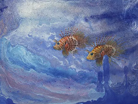 羅尊,膠彩,有魚有餘-天光(獅子魚),A12藝術空間,A12線上藝廊