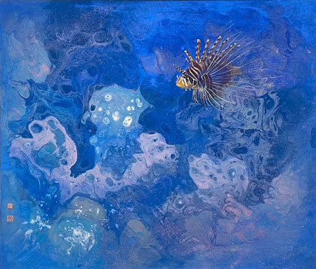 罗尊,胶彩,有鱼有余-秘境(狮子鱼),A12艺术空间,A12线上艺廊