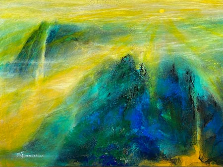 林興華,壓克力顏料,青綠山水上的太陽,A12藝術空間,A12線上藝廊