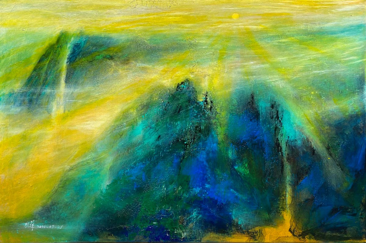 林興華,壓克力顏料,青綠山水上的太陽,A12藝術空間,A12線上藝廊