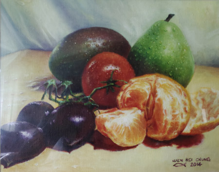 鍾文熙,油彩,水果靜物-豐富水果,A12藝術空間,A12線上藝廊