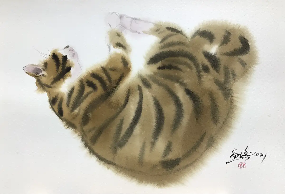 林孟德,水彩,睡覺的貓,A12藝術空間,A12線上藝廊