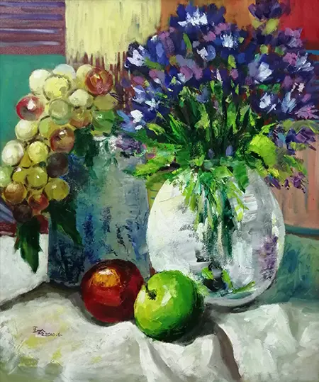 徐玉玲,油彩,白色花瓶的靜物,A12藝術空間,A12線上藝廊
