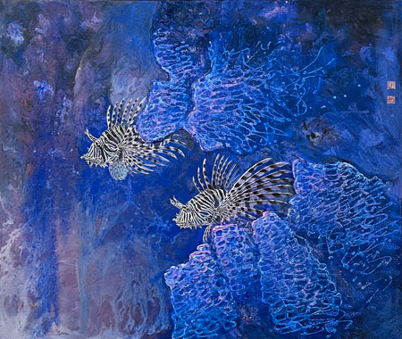 罗尊,胶彩,有鱼有余-神秘(狮子鱼),A12艺术空间,A12线上艺廊